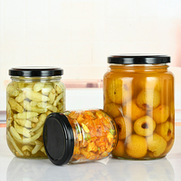 Bocaux en verre ronds de 195 ml, 240 ml, 350 ml, 450 ml avec couvercles métalliques pour cornichons, sauces, épices, noix, directement de l'usine