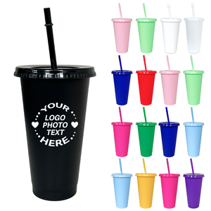 Vasos de Plástico Personalizados <span class=keywords><strong>con</strong></span> Logotipo de 24 oz (710 ml) <span class=keywords><strong>con</strong></span> Tapas <span class=keywords><strong>y</strong></span> Pajitas, Vasos Reutilizables para Fiestas <span class=keywords><strong>y</strong></span> Regalos de Cumpleaños - Product Image 1