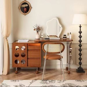 French Retro Style Telescopic <b>Dressing</b> Table With Vanity Mirror And Drawer Solid Wood Extendable Bedroom Makeup Vanities - Product Image 2