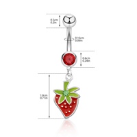 Anneaux de nombril en acier inoxydable avec breloque pendentif fraise pour piercing de nombril, accessoires de mariage