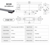 Ditron 3 Pics DC10+DC10F+DC20 Skala Linier 50-3000mm Pengukuran Panjang IP55 Output 5VTTL/RS422 1um/5um untuk Mesin Bubut/Fres