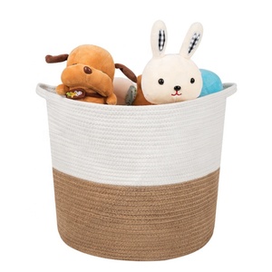 White Large Rope Cotton Woven Storage Laundry Basket
