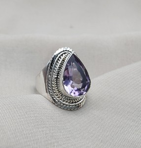 แหวนพลอยอเมทิสต์ทำมือรูปลูกแพร์เครื่องประดับเงินแท้สำหรับผู้หญิงสำหรับงานแต่งงานงานปาร์ตี้ขายส่งราคา925 - Product Image 1