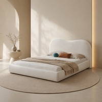 Cadre de lit rembourré crème style hôtelier pour projets de mobilier de chambre King et Queen