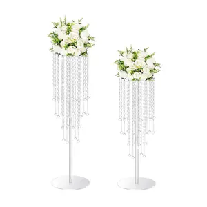 Support de fleurs en acrylique en cristal clair centres de mariage, Vase lustre de décorations de route en acrylique pour réception de mariage