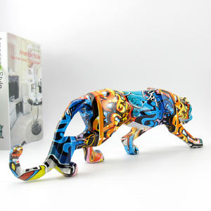 Modern basit ev dekorasyon renkli hayvan heykeller reçine el sanatları yaratıcı Graffiti leopar heykeli dekor - Product Image 3