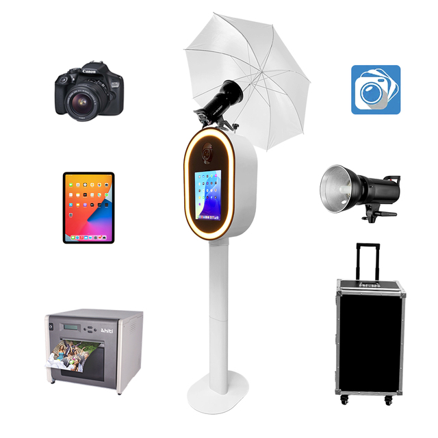 DSLR Photo Booth Support Pad Tablet Camera and Printer with Bright LED Ring Light