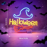 Lumière LED néon publicitaire et décorative pour Halloween, chapeau, fourche, texte, alimentée par USB, fixation murale pour la maison, le bureau, les fêtes et les bars