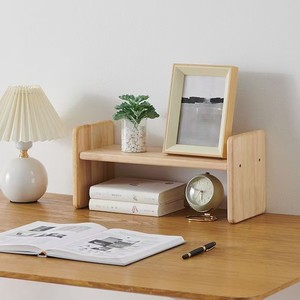 Solid Wood <b>Desktop</b> Storage <b>Shelf</b> 2 Tier Natural Color Office Organizer for Books Stationery Display - Product Image 3