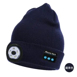 손전등 남여 공용 USB 충전식 드롭 5 LED 헤드램프 모자 니트 야간 조명 음악 모자 비니 블루투스 모자