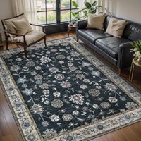 Tapis d'appoint Boho à imprimé style ferme 8x10 noir lavable antidérapant pour entrée, salon, dortoir, salle de bain, décoration intérieure