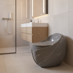 WC monobloc de luxe en céramique de couleur grise, à jet de tornade, à siphon super puissant, en forme d'œuf, à poser au sol - Product Image 4