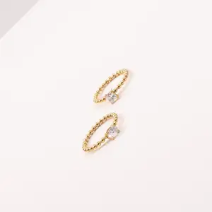 18k镀金钛钢戒指饰品不锈钢椭圆形立方锆石订婚戒指方形女性钻石戒指