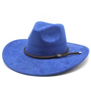 Custom Private Label logo Women Wide Brim Suede Fedora <b>Hat</b> With Pu Leather Rope Decoration - Product Image 4