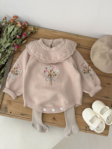 Ropa de Bebé de 0 a 3 Meses, Suéteres al por Mayor, Mamelucos Blancos Lisos de Punto, Mamelucos Afelpados para Bebé, Invierno - Product Image 1