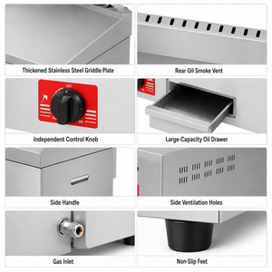 Commercial 730mm LPG Gas Griddle GH-720 Stainless Steel <b>Flat</b> <b>Top</b> <b>Grill</b> with Adjustable Controls and Oil Drawer for Restaurant - Product Image 2
