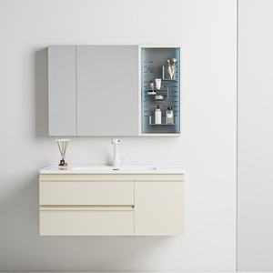 Mueble de Baño KD-8831 Grace, Mueble de Madera para Lavabo Suspendido en Pared, Color Marfil, Espejo de Maquillaje con Soporte para Jabón - Product Image 1