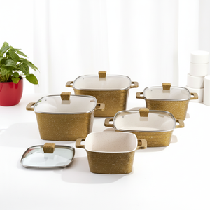 Ensemble de casseroles de haute qualité avec revêtement en marbre antiadhésif, grandes casseroles carrées ondulées, ensemble de casseroles en <span class=keywords><strong>fonte</strong></span> - Product Image 4