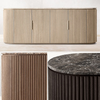 Ensemble de meubles de salon de style américain de luxe Rhoohill, meuble TV en bois massif de chêne, plateau en marbre, console multimédia à 4 portes