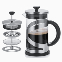 Cafetière à piston manuelle en verre borosilicate 600ml/800ml/1000ml, avec couvercle à piston, sans BPA