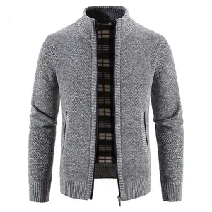 Grosir kustom Zip Up Sweater musim dingin Cardigan Plus ukuran pria Sweater tebal hangat jaket kosong pakaian pria