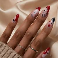 Faux ongles à presser en gros, motif toile d'araignée fantôme mignon pour Halloween, forme amande moyenne