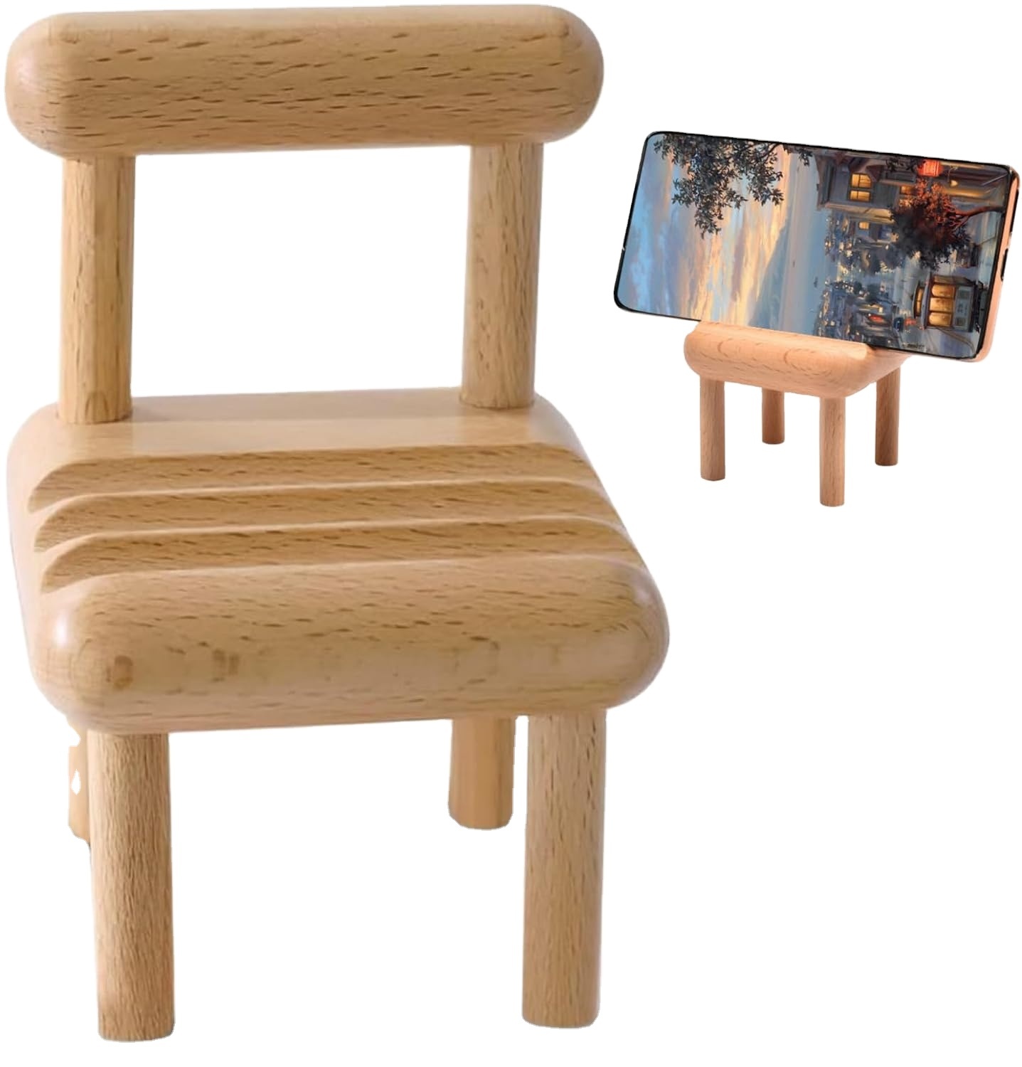Soporte Para Teléfono De Madera - Ajustable, Para Escritorio O Silla, Base Antideslizante