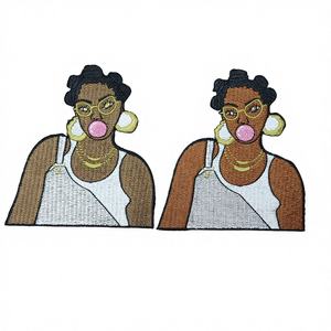 맞춤형 인기 어두운 피부색 소녀 자수 패치 제작 및 흑인 소녀 자수 라벨 홍보 - Product Image 4