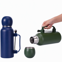 Bouteille isotherme grande capacité 1300 ml en acier inoxydable 304 avec poignée et paille, portable pour l'extérieur, vente en gros