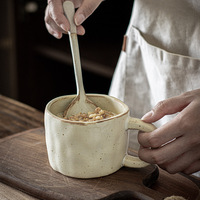 Collection Florale – Tasse en Céramique Faite Main Rétro 300ml Style Japonais avec Cuillère à Soupe pour Café et Eau, Idéale pour la Maison