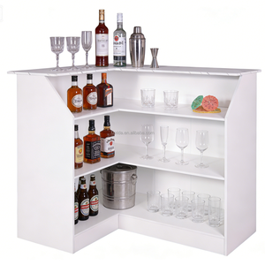 Wood L-Shaped Bar Table <strong>Corner</strong> Display <strong>Cabinet</strong> 4-Tier Liquor Wine Glass Storage Modern MDF Panel <strong>White</strong> Floor Mount Home - Product Image 1