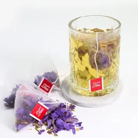 Thé aux herbes en gros sous marque privée, thé personnalisé aux fleurs de lotus bleues entières séchées, sachet de thé pyramidal