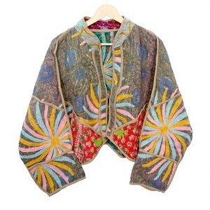 Best Selling Handmade Beautiful Cotton <b>Kantha</b> <b>Jacket</b> Mandarin Collar Custom Logo Reversible Eco-Friendly for Women-Wholesale - Product Image 1