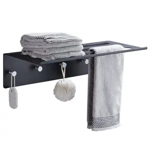 Cuarto de baño de pared hueca montado <span class=keywords><strong>negro</strong></span> estante de toalla con cinco gancho - Product Image 1