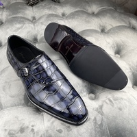 Chaussures habillées élégantes pour soirée, en cuir de crocodile véritable, faites à la main, avec boucle, chaussures de luxe pour hommes
