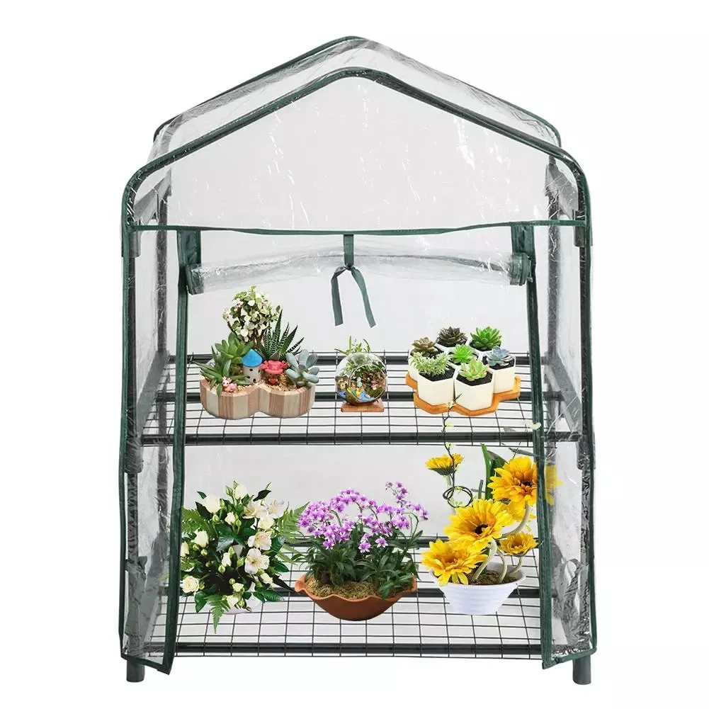 PVC2 Tier House Greenhouse Garden Greenhouse Cover Waterproof Anti-UV Protect Garden Plants Flowers Shed Without Iron Stand