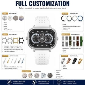 นาฬิกาควอตซ์สแตนเลสสตีลหรูหราแบบสปอร์ต OEM ผลิตตามสั่ง พร้อมกลไก Miyota 2035 สองระบบ นาฬิกาข้อมือผู้ชายทรงเหลี่ยม สายซิลิโคน - Product Image 2