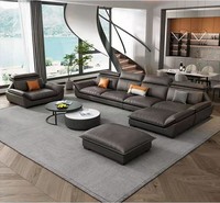 Sofá Italiano de Cuero Genuino de Lujo, Muebles para el Hogar, Sofá Moderno Minimalista para Sala de Estar