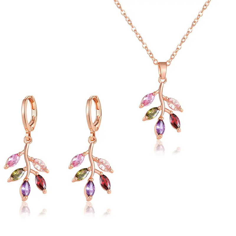Huibang 2022 Rose Gold Jewelry Bridal Necklace Earrings Suit New Zircon Two-piece Set Wholesale