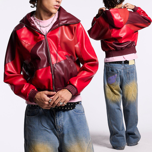 Chaqueta con Capucha KingSen de Alta Calidad para Hombre, Diseño Colorblock con Parches de Cuero Sintético, Forro Polar, Cierre de Cremallera, 100% Poliéster - Product Image 1