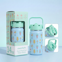 Gobelet de sport pour enfants 14 oz en acier 18/8, anti-transpiration, avec couvercle à double mode (paille et bec pliable), pour activités de plein air, vente en gros