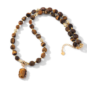 Collar con Colgante Geométrico Chapado en Oro con Cuentas de Ojo de Tigre y Amatista, Piedra Curativa, para Unisex - Product Image 6