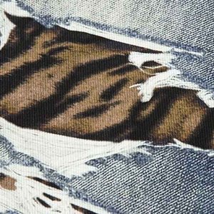 Jeans Denim Y2K Retrò Lavati a Gamba Larga con Stampa Leopardata, Dettagli a <span class=keywords><strong>Zampa</strong></span> di Gatto sulle Cuciture in Vita, Design Strappato, Pantaloni Moda Street - Product Image 5