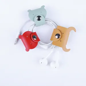 Genuine Leather Winder Cable Holder Cartoon Animal Charging Cable Manager High Quality Wired Headphone Cord Straps Pouch