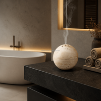 Porte-bougie en travertin beige naturel, diffuseur d'arômes sphérique en travertin beige, brûleur d'encens, boule de pierre pour la décoration de la maison et du spa