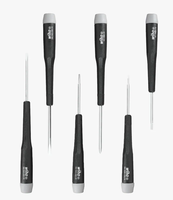 Kit de tournevis de précision Wiha 80169C à 6 pièces, lames à pointe fine, poignées confortables noires, construction durable en chrome-vanadium