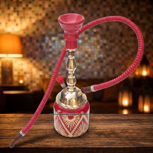 Cachimba Tradicional de Latón con Diseño de Espejo, Material de Latón y Vidrio, Cazoleta de Cerámica Bicolor, Marca Rana Overseas Inc, Tamaños de 10-14 Pulgadas - Product Image 2