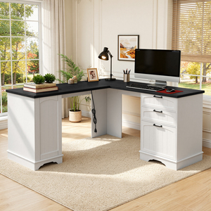 L-Shaped Office <b>Desk</b> with USB Charging Large <b>Computer</b> <b>Desk</b> with Drawers & File Cabinet for Home & Office - Product Image 1