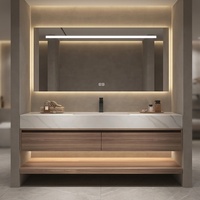Meuble de salle de bain flottant sur mesure ALVIN avec miroir LED intégré et vasque en pierre pour les distributeurs mondiaux