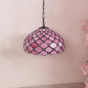 Lustre suspendu en verre, style antique moderne, fleur rose rétro, vitrail, lampe LED, installation facile, intensité réglable, faisceau 360° - Product Image 5